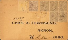 Sobre 124(5), 126, 138. 1898. 2½ Cts Amarillo, 2½ Cts Violeta Y 1 Cts Oliva, Bloque De Cinco. Certificado De HABANA A OH - Kuba (1874-1898)