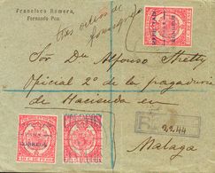 Sobre 41A, 41B(2). 1897. 5 Ctvos Sobre 10 Ctvos Rosa Y 10 Ctvos Rosa, Dos Sellos. Certificado De FERNANDO POO A MALAGA.  - Autres & Non Classés