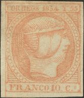 (*)2b. 1854. 10 Cuartos Rosa. Márgenes Enormes. MAGNIFICO Y MUY RARO, ESPECIALMENTE EN ESTA CALIDAD. Cert. GRAUS. Edifil - Autres & Non Classés