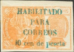 *26Dhi. 1904. 10 Cts Sobre 50 Cts Naranja. Variedad SOBRECARGA INVERTIDA, En Azul. MAGNIFICO Y RARO. Cert. CEM. Edifil 2 - Sonstige & Ohne Zuordnung