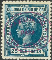 *17hcc. 1907. 15 Cts Sobre 25 Cts Azul. Variedad CAMBIO DE COLOR EN LA SOBRECARGA, En Violeta. MAGNIFICA. Edifil 2018: 6 - Other & Unclassified