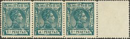 **30(2), 31ec. 1907. 3 Pts Verde, Dos Sellos Y 4 Pts Verde ERROR DE COLOR, Unidos En Una Tira De Tres. MAGNIFICA Y RARIS - Andere & Zonder Classificatie