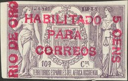 *. 1908. 5 Cts Sobre 1'25 Pts Violeta. ENSAYO DE HABILITACION, En Carmín Lila. MAGNIFICO Y RARISIMO, NO RESEÑADO. Cert.  - Autres & Non Classés