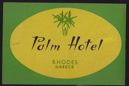 GREECE RHODES Hotel PALM Luggage Label -  14 X 9,5 Cm (see Sales Conditions) - Hotel Labels