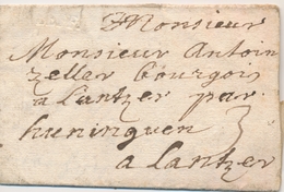 LAC MARQUES POSTALES 18ème Siècle  - LAC  - N°2 -"BEFF" (imp. à Sec) - 13/01/1721 - S/pli De Belfort Pour Landzer - Taxé - 1801-1848: Précurseurs XIX