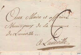 LSC MARQUES POSTALES 18ème Siècle - LSC - 66 BELFORT (Rouge) - Pli De Belfort Pour Lunéville - 8/7/1796 - Taxé à 6 Sous  - 1801-1848: Precursores XIX