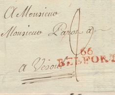 LAC MARQUES POSTALES 19ème Siècle - LAC - 66 BELFORT (Rouge) - Pli De Belfort Pour Vesoul - 9/6/1805 - Taxé à 2 Déc. - T - 1801-1848: Précurseurs XIX