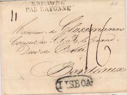 LSC MARQUES D'ENTREE (N° Noël) - LSC - Noël N°90 - Espagne Par Bayonne - Noir - De Lisbonne à Bordeaux - 1801-1848: Précurseurs XIX