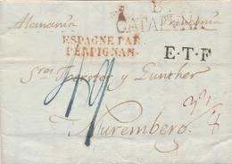 LAC MARQUES D'ENTREE (N° Noël) - LAC - Noël N°100 - Espagne Par Perpignan - Rouge + "8 Catalina" + E.T.F Sur Lettre De B - 1801-1848: Précurseurs XIX