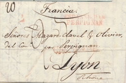 LAC MARQUES D'ENTREE (N° Noël) - LAC - Noël N°103 - Espagne Par Perpignan - Rouge + Cataluna De Barcelone à Lyon - 1801-1848: Précurseurs XIX