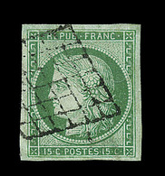 O EMISSION CERES 1849 - O - N°2 - 15c Vert - Obl Grille - Belles Marges -  Signé - TB - 1849-1850 Cérès