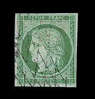 O EMISSION CERES 1849 - O - N°2 - 15c Vert - Obl. Grille Sans Fin - TB - 1849-1850 Cérès