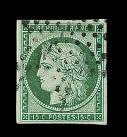 O EMISSION CERES 1849 - O - N°2b - 15c Vert Foncé- Obl. étoile Muette - Signé Calves/A.Brun - TB - 1849-1850 Cérès