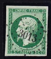 O NAPOLEON NON DENTELE - O - N°12b - 5c Vert Foncé - Obl. PC 3013 - TB - 1853-1860 Napoleone III