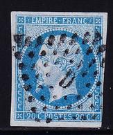 O NAPOLEON NON DENTELE - O - N°14Ae - Bleu S/lilas - Obl. Los  "D"- TB - 1853-1860 Napoléon III