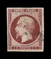 O NAPOLEON NON DENTELE - O - N°18 - 1F Carmin - Signé Brun - Certif - TB - 1853-1860 Napoléon III