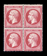 **/* NAPOLEON DENTELE - **/* - N°24 - 80c Rose - Bloc De 4 - 2 Ex *, Frais - TB - 1862 Napoléon III