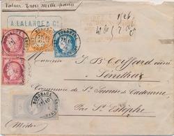 S/L NAPOLEON LAURE - S/L - N°33, 38,57x2, 60 -S/LR Chargée (affranch 7F75) Griffe Rouge Chargée Au Recto - Càd Bordeaux  - 1863-1870 Napoléon III Lauré