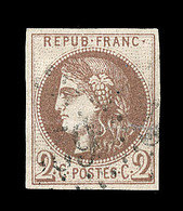 O EMISSION DE BORDEAUX  - O - N°40A  - 2c Chocolat  Foncé - Obl. GC - Fente Recollée- Asp TB - 1870 Bordeaux Printing