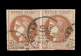 O EMISSION DE BORDEAUX  - O - N°40B - 2c Brun Rouge - R2 - Paire - TB - 1870 Emission De Bordeaux