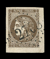 O EMISSION DE BORDEAUX  - O - N°47 - 30c Brun - Coin De Feuille - Obl GC - Pièce De Luxe - TB - 1870 Emisión De Bordeaux