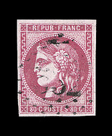 O EMISSION DE BORDEAUX  - O - N°49 - 80c Rose + Variété "tâche Blanche Derrière Les Cheveux" - Signé Calves - TB - 1870 Bordeaux Printing