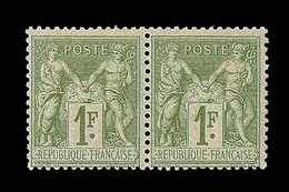 **/* TYPE SAGE - **/* - N°82 - 1F Vert Olive - Paire - TTB - 1876-1878 Sage (Type I)