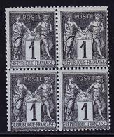 ** TYPE SAGE - ** - N°83 - 1c Noir S/azuré - Bloc De 4 - TB - 1876-1878 Sage (Typ I)