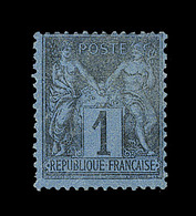 * TYPE SAGE - * - N°84 - 1c Noir S/Bleu De Prusse - Forte Charnière - Certificat Scheller - TB - 1876-1878 Sage (Type I)