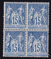 ** TYPE SAGE - ** - N°90 - 15c Bleu - Bloc De 4 - TB - 1876-1878 Sage (Type I)