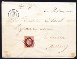 L Emission CERES 1849 Sur Lettre - L - N°6 - 1F Carmin - Obl Grille S/env. De Papiers D'affaire - Càd Tence - 22/12/50 - - 1849-1876: Période Classique