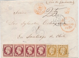 L Emission Présidence Sur Lettre - L - N°9 + N°18g - Double Part Pour La Côte Pacifique (4F20) Affranchi Avec Une Paire  - 1849-1876: Période Classique