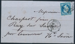 LAC Emission Napoléon Non Dentelé Sur Lettre - LAC - N°14Ad - Bleu S/vert - 26/04/61-  Pr Ruy Sur Saône - TB - 1849-1876: Periodo Clásico