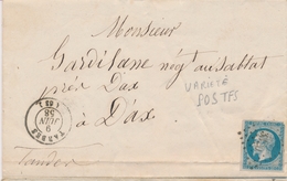 LSC Emission Napoléon Non Dentelé Sur Lettre - LSC - N°14Af - POST"F"S - Obl. PC 3320 - T15 - TARBES 6/6/58 Pour DAX B/T - 1849-1876: Periodo Clásico