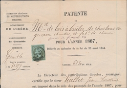 LAC Emission Napoléon Non Dentelé Sur Lettre - LAC - N°19 - Obl. Grenoble - 7/3/67 - S/Imprimé De Patente - TB - 1849-1876: Période Classique