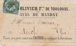 BJ Emission Napoléon  Dentelé Sur Lettre - BJ - N°19 (1coin Défx) - Obl. TOULOUSE - Juil.65 - S/ B.J Pour AUCH - B/TB - 1849-1876: Klassieke Periode