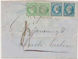 L Emission Napoléon Dentelé Sur Lettre - L - N°20 Et 22 - Combinaison Rare à 50c Taxée Pour Cinita Vecchia - Rare - TB - 1849-1876: Période Classique