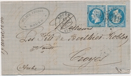 L Emission Napoléon Dentelé Sur Lettre - L - N°22b - 20c Bleu - Paire - Tête Bêche - Obl. GC 3219 (Rouen) - Pr Troyes -  - 1849-1876: Période Classique