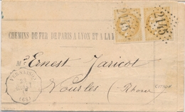 LAC Emission De BORDEAUX Sur Lettre - LAC - N°43A - Paire - Obl. GC 2145 + Conv. St VERNAISON - MUN.LY - Juillet 1871 -  - 1849-1876: Période Classique