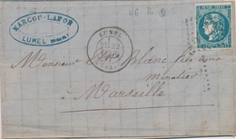 LAC Emission De BORDEAUX Sur Lettre - LAC - N°46A - Obl. GC - T17 - LUNEL - 22/2/71 - Pour Marseille - TB - 1849-1876: Classic Period