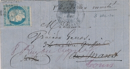 LAC BALLONS MONTES - LAC - Le FRANKLIN - 3.12.70 - Obl - étoile Afft N°37 (defx) Pour  TOURS - Via Le  MANS - B - Guerre De 1870