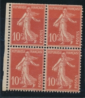 ** TYPE SEMEUSE CAMEE - ** - N°138f - Bloc De 4 (Carnet De 30) - Dents Du Haut Normalement Rognées - Signé Brun - TB - 1906-38 Semeuse Camée