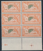 ** TYPE MERSON - ** - N°145 - Bloc De 6 - BdF + Croix De Repère - TB - 1900-27 Merson