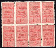 ** COLIS POSTAUX - ** - N°30 - 15c Vermillon - Bloc De 8 - Qques Pts Rousseur - Neufs