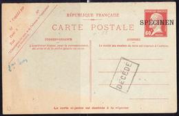 EP ENTIERS POSTAUX (Réf. YVERT/TELLIER) - EP - N°PAS.F2 - 60c Rouge PASTEUR CPRP1  - Carte Réponse - Surch. SPECIMEN + L - Letter Cards