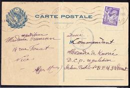 CP GUERRE 1939/44 - CP - N°651 - Obl. NICE 15.01.45 - Sur Carte Postale Pour Le BPMB Au Levant - Arr. Poste Aux Armées/F - WW II