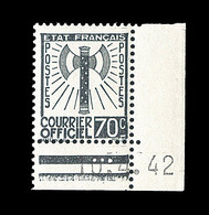 ** TIMBRES DE SERVICE - ** - N°5 - 70c Gris-noir - Coin Daté - TB - Ongebruikt