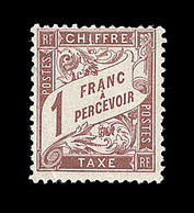 * TIMBRES TAXE - * - N°25 - 1F Marron - Signé Calves - TB - 1859-1959 Neufs