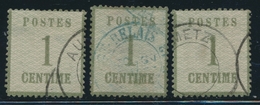 O TIMBRES D'ALSACE LORRAINE (1870-71) - O - N°1 (x3) Dt Obl. Feldpost Relais N°12 En Bleu - B/TB - Otros & Sin Clasificación