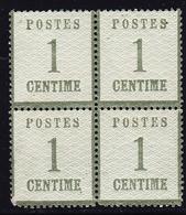 ** TIMBRES D'ALSACE LORRAINE (1870-71) - ** - N°1 - Bloc De 4 - 1ex Coin Défect. Sinon TB - Otros & Sin Clasificación